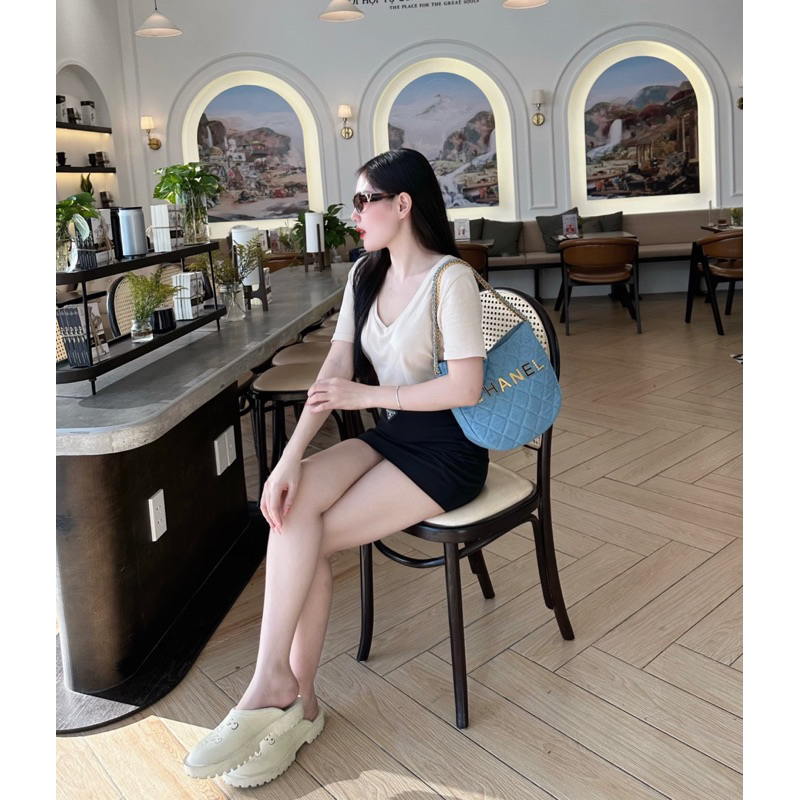 Túi Y Dáng Bầu lót nhung sz 23cm da mềm xích nặng tay