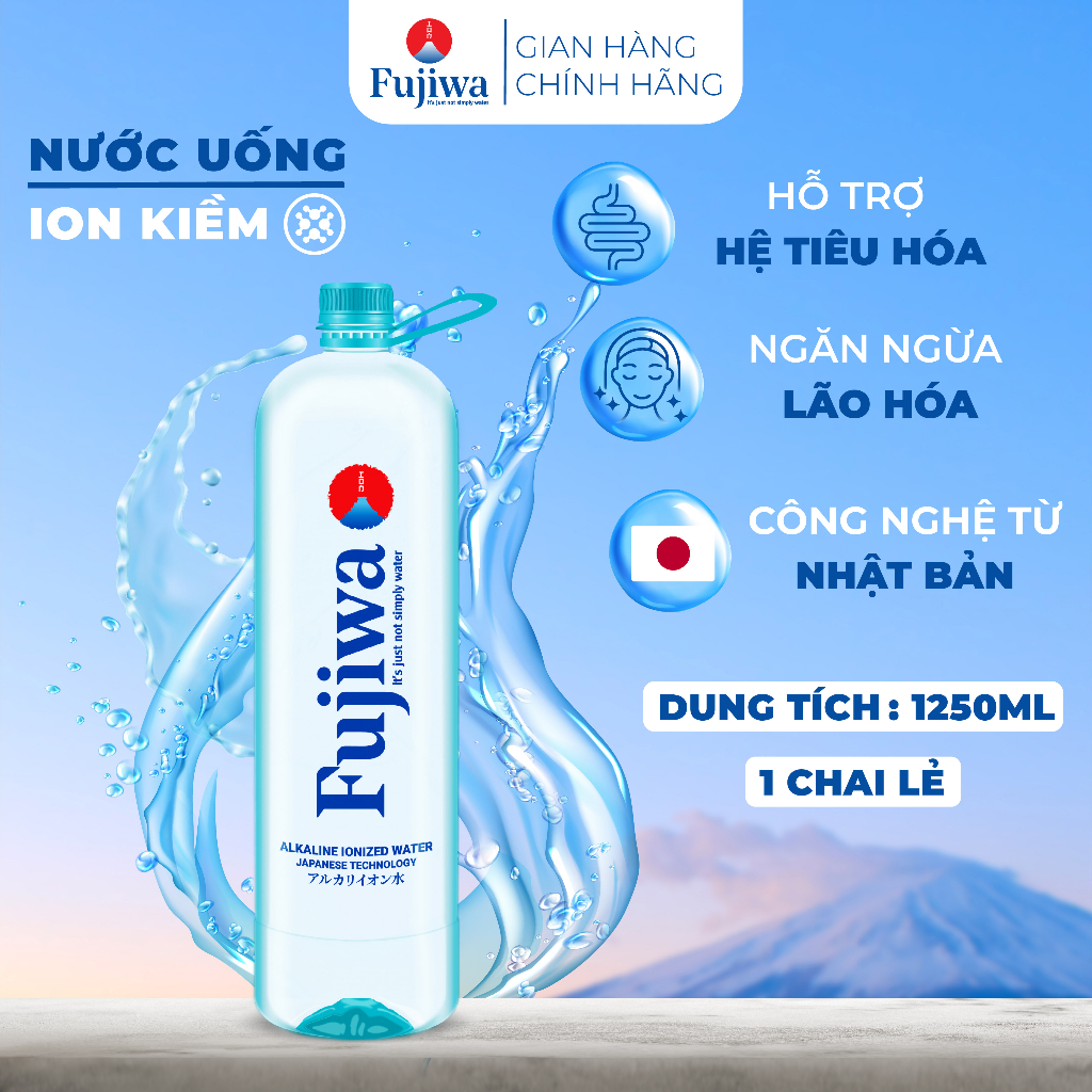 Nước ion kiềm đóng chai Fujiwa - Chai lẻ 1250ml hỗ trợ tiêu hóa, phục hồi giúp da trắng sáng