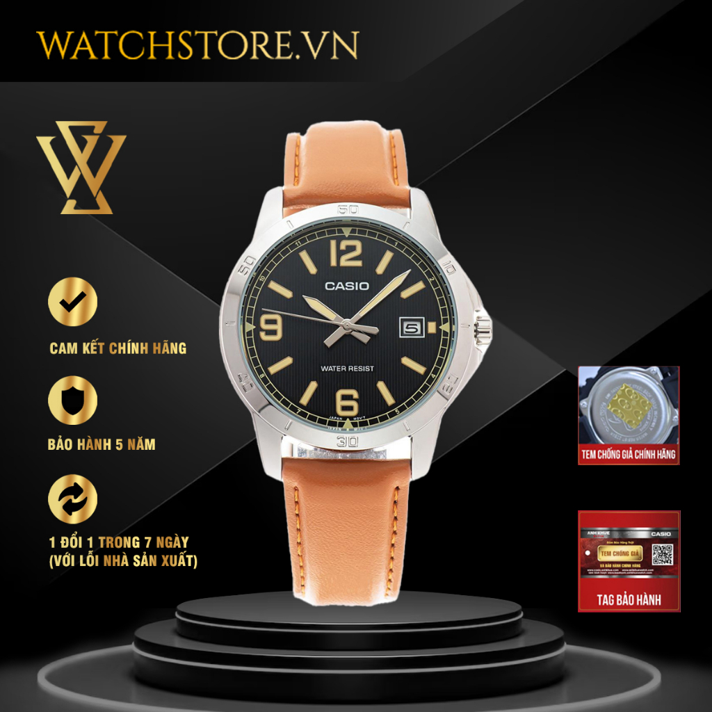 Đồng Hồ Quartz Nam Casio WATCHSTORE MTP-V004L-1B2UDF Thiết Kế Kính Khoáng 41.5mm, Dây Đeo Da Và Vỏ Thép Không Gỉ