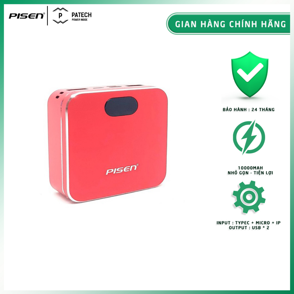 Sạc dự phòng Pisen Mini Power 10000mAh, nhỏ gọn, thời trang, vỏ hợp kim nhẹ, bền, đẹp, sạc đồng thời 2 thiết bị