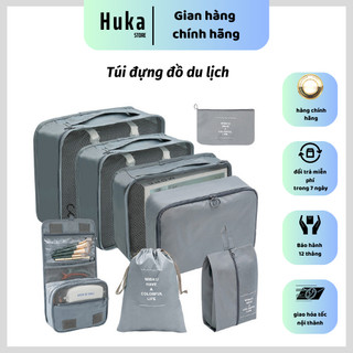 Set 9 túi đựng mỹ phẩm đồ du lịch HUKA đa năng có móc treo, chống thấm nước,bộ túi nhiều ngăn nhỏ gọn tiện lợi