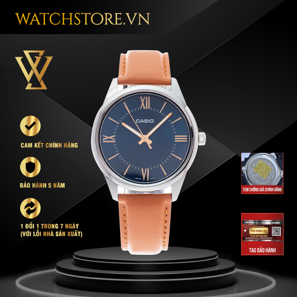 Đồng Hồ Quartz Nam Casio WATCHSTORE MTP-V005L-2B5UDF Thiết Kế Kính Khoáng 38mm, Dây Đeo Da Và Vỏ Thép Không Gỉ