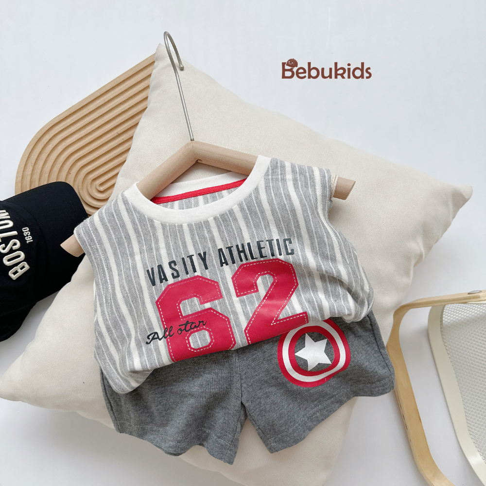 Set bộ ba lỗ bóng rổ kẻ sọc siêu nổi bật cho bé, chất liệu cotton mềm mịn thoáng mát, bebukidsstore SB1574
