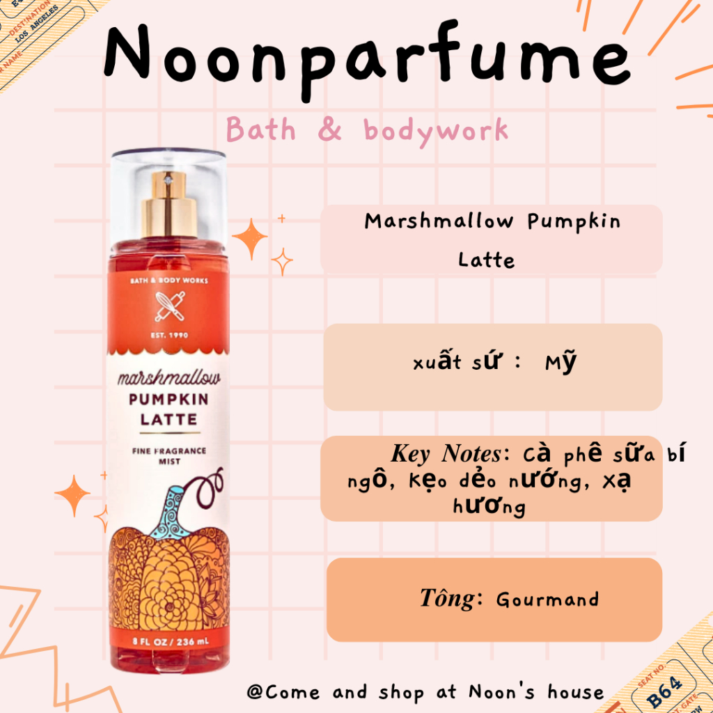 🍄  Xịt Thơm -  Toàn thân Bath and works Marshmallow Pumpkin Latte