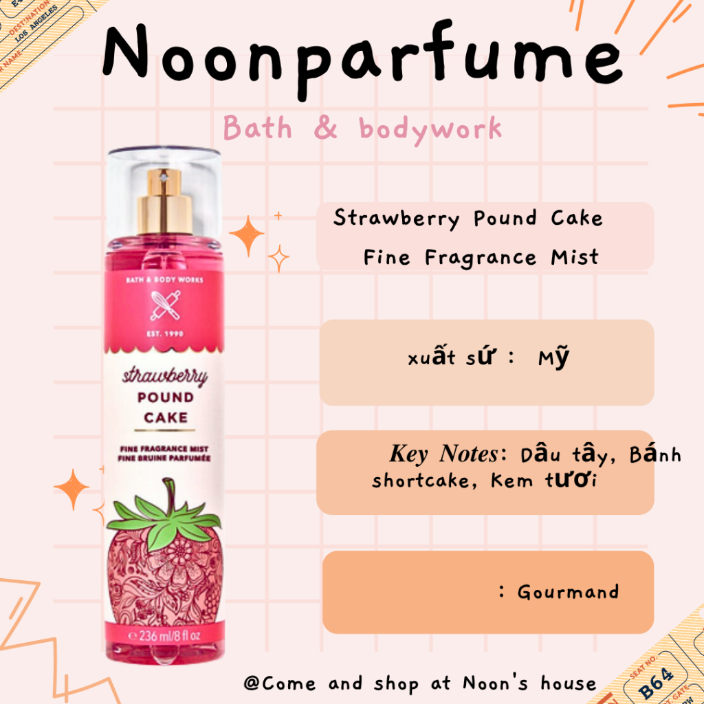 🍄 Xịt Thơm - Toàn thân Bath and work Strawberry Pound Cake
