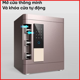 Két sắt điện tử Deli khóa vân tay cao cấp, chống cháy nổ cửa két đóng mở tự động thiết kế thông lót da PU
