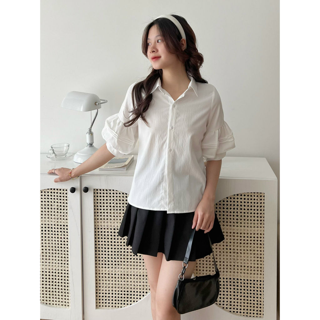 Áo sơ mi kẻ xốp tay bồng xếp ly 869