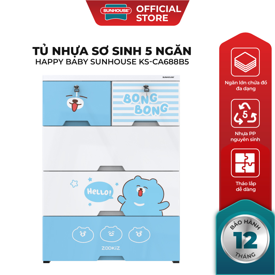 Tủ nhựa sơ sinh 5 ngăn Happy Baby Sunhouse KS-CA688B5