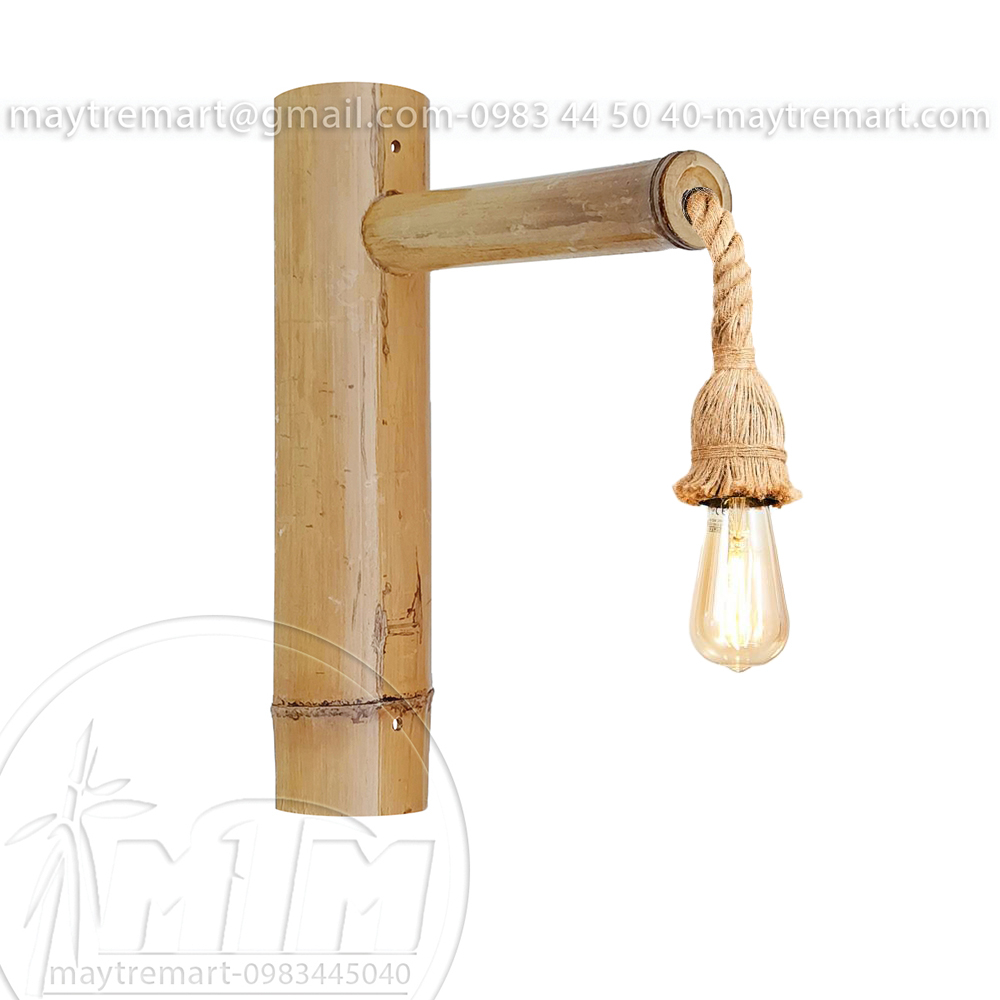 Ốp tre gắn tường thả dây đèn, chụp đèn mây tre, đèn gỗ, đèn sắt.