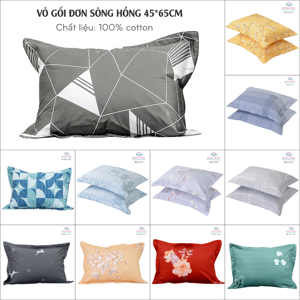 Vỏ gối nằm 45cm x 65cm chất cotton - Hàng Sông Hồng chính hãng