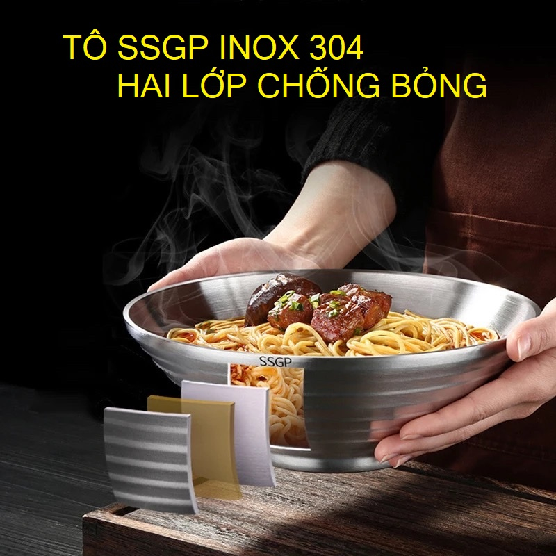 INOX 304 TÔ ,BÁT 20cm SSGP- HAI LỚP CHỐNG NÓNG, ĂN MÌ TRỘN - MỲ RAMEN KIẾU NHẬT TRUNG