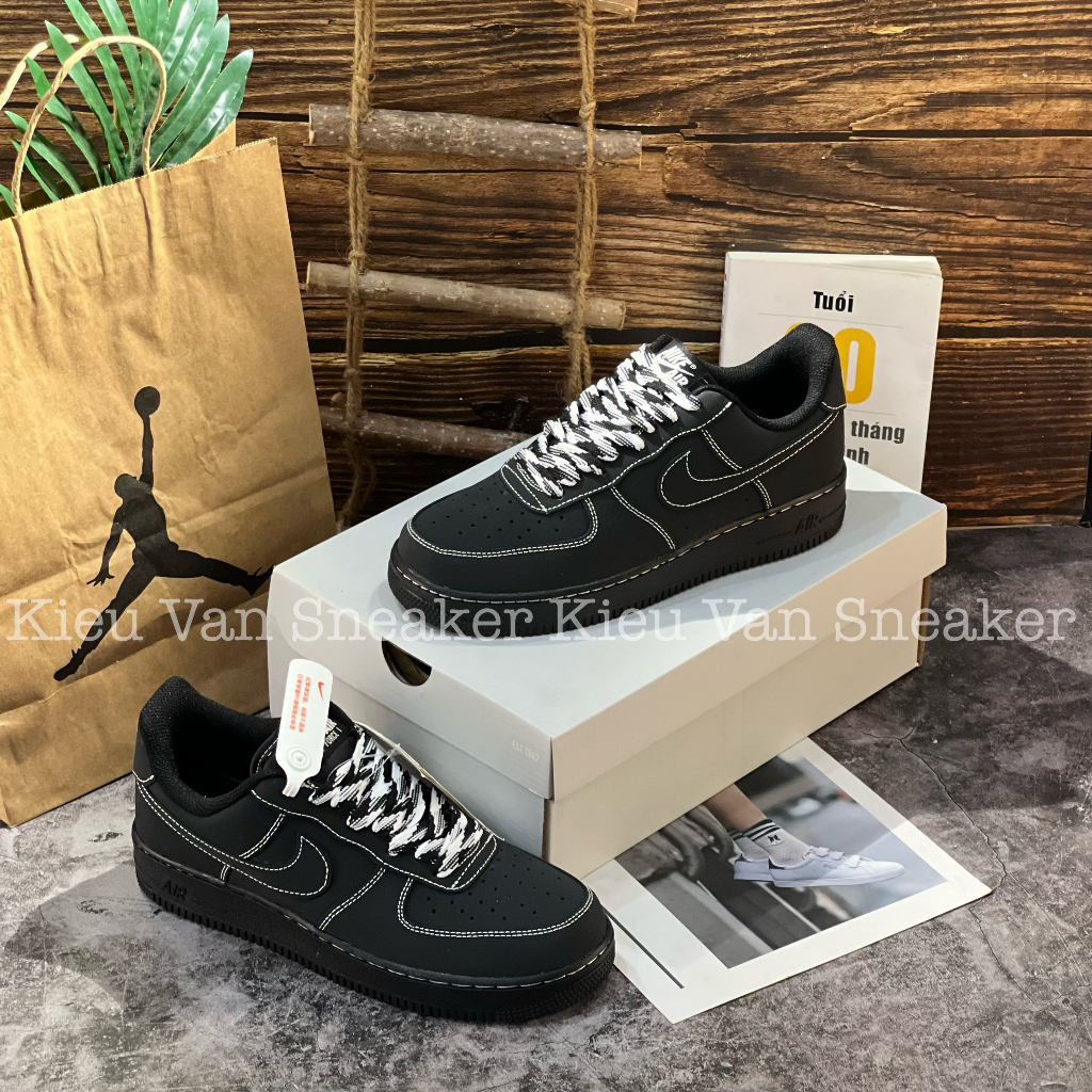Giày Thể Thao Af1 Low Triper Black 2 Air Force Đen Full Chỉ Trắng Thời Trang Nam Nữ Lai Au