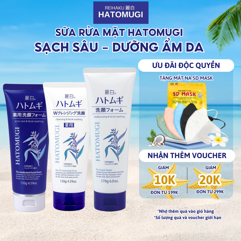 Sữa rửa mặt Hatomugi chiết xuất ý dĩ dưỡng ẩm trắng da Reihaku Cleansing Facial Foam Nhật Bản - Hatomugi