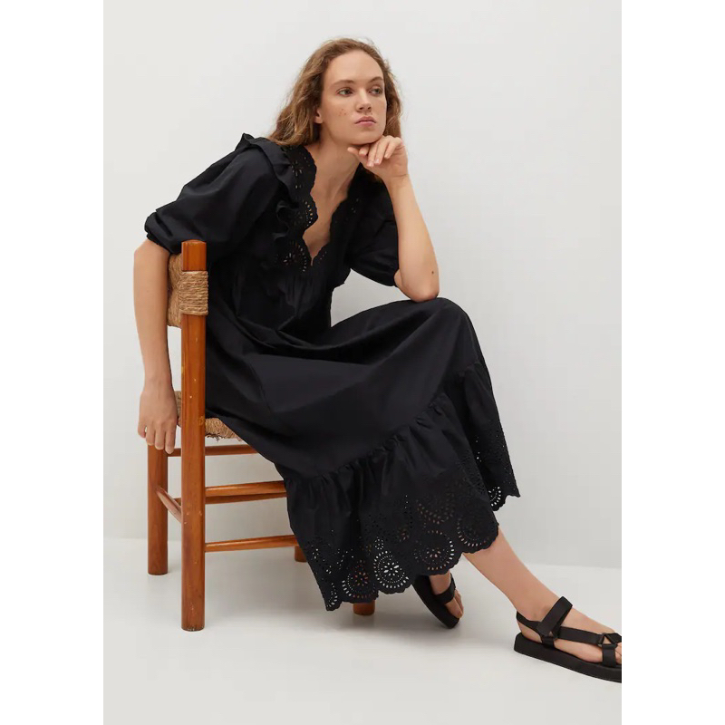 Đầm maxi dài tay bồng Mango auth