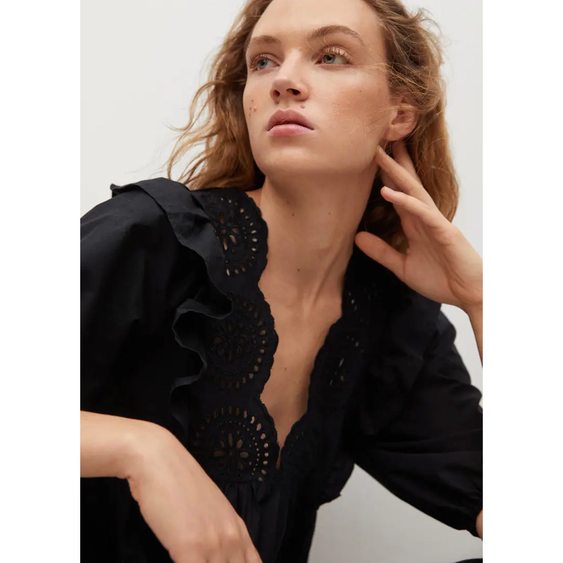 Đầm maxi dài tay bồng Mango auth