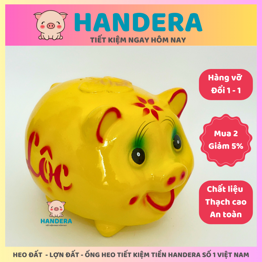 Heo đất lợn đất ống heo tiết kiệm tiền HANDERA size vừa chất liệu thạch cao không ẩm mốc HD03