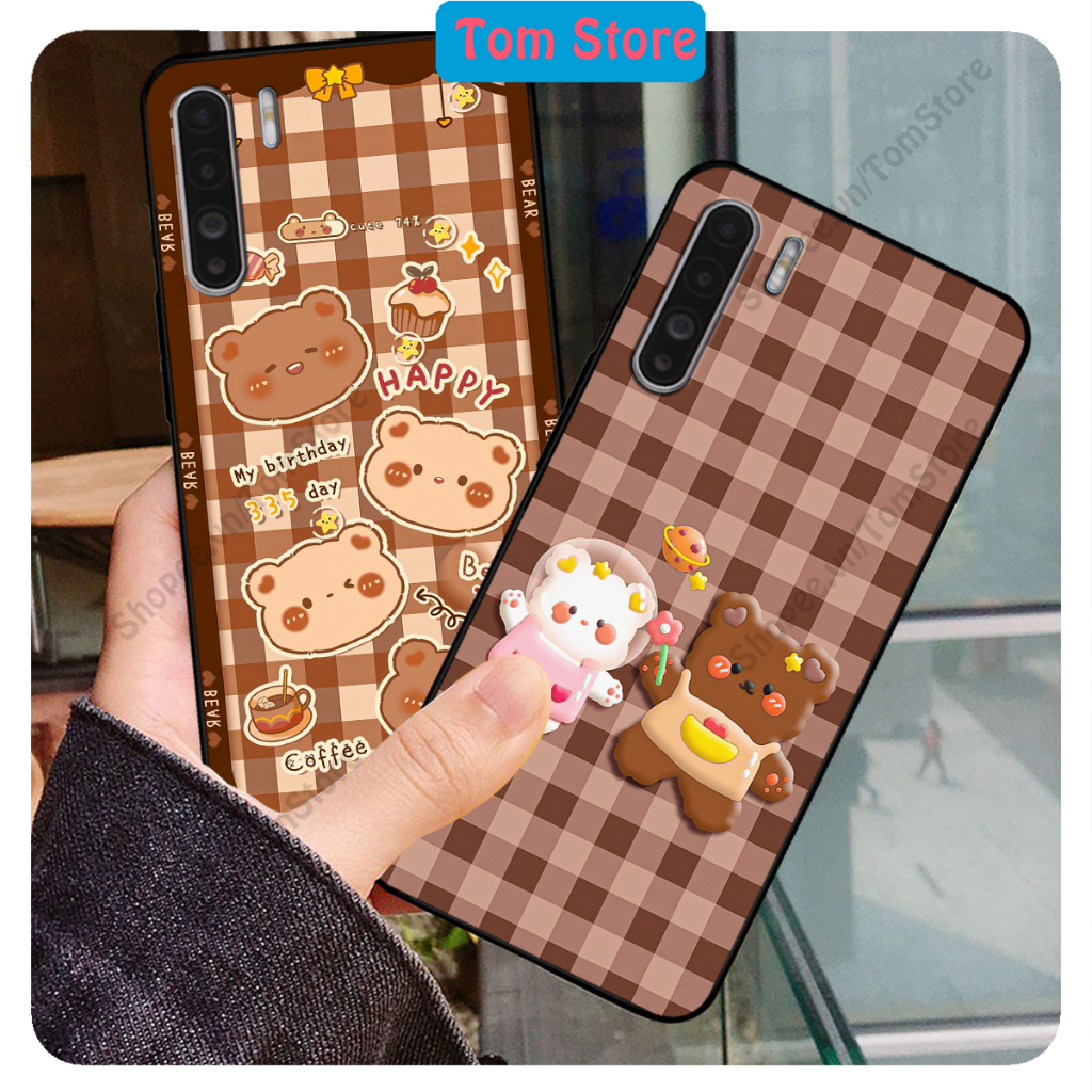 Ốp lưng Oppo A91 - Oppo Reno 3 - Reno3 Pro in hình nền caro gấu thỏ, gấu bear cute