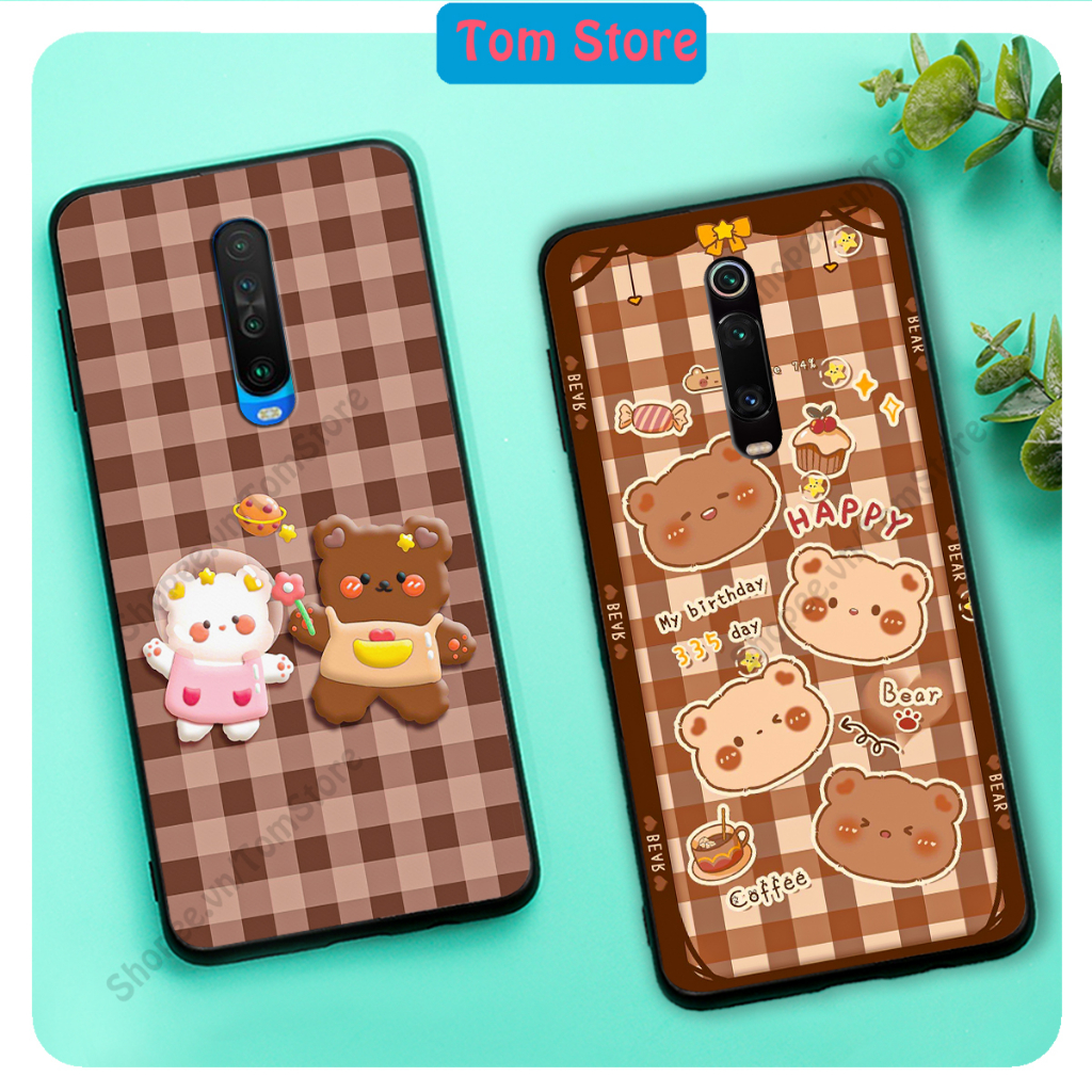 Ốp lưng Redmi K20/K20 Pro - Xiaomi Mi 9T / Redmi K30 / K30 5G in hình caro gấu thỏ, gấu bear cute