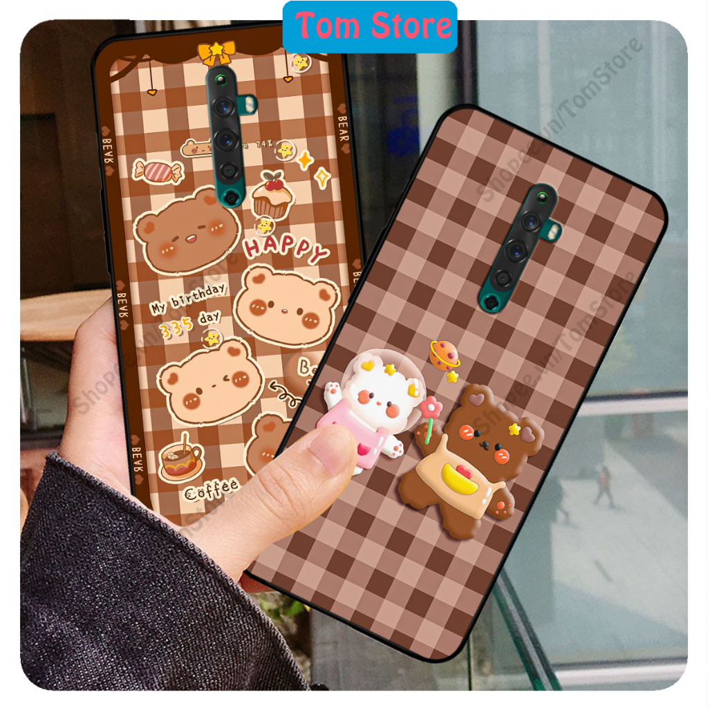Ốp lưng Oppo Reno 2 / Reno2 F - Reno 2f in hình nền caro gấu thỏ, gấu bear cute