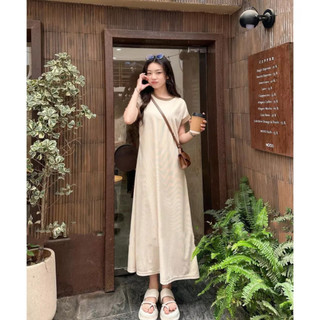 Váy suông dáng dài cộc tay phối viền cổ, viền tay. Đầm nữ suông dáng dài nhiều màu năng động
