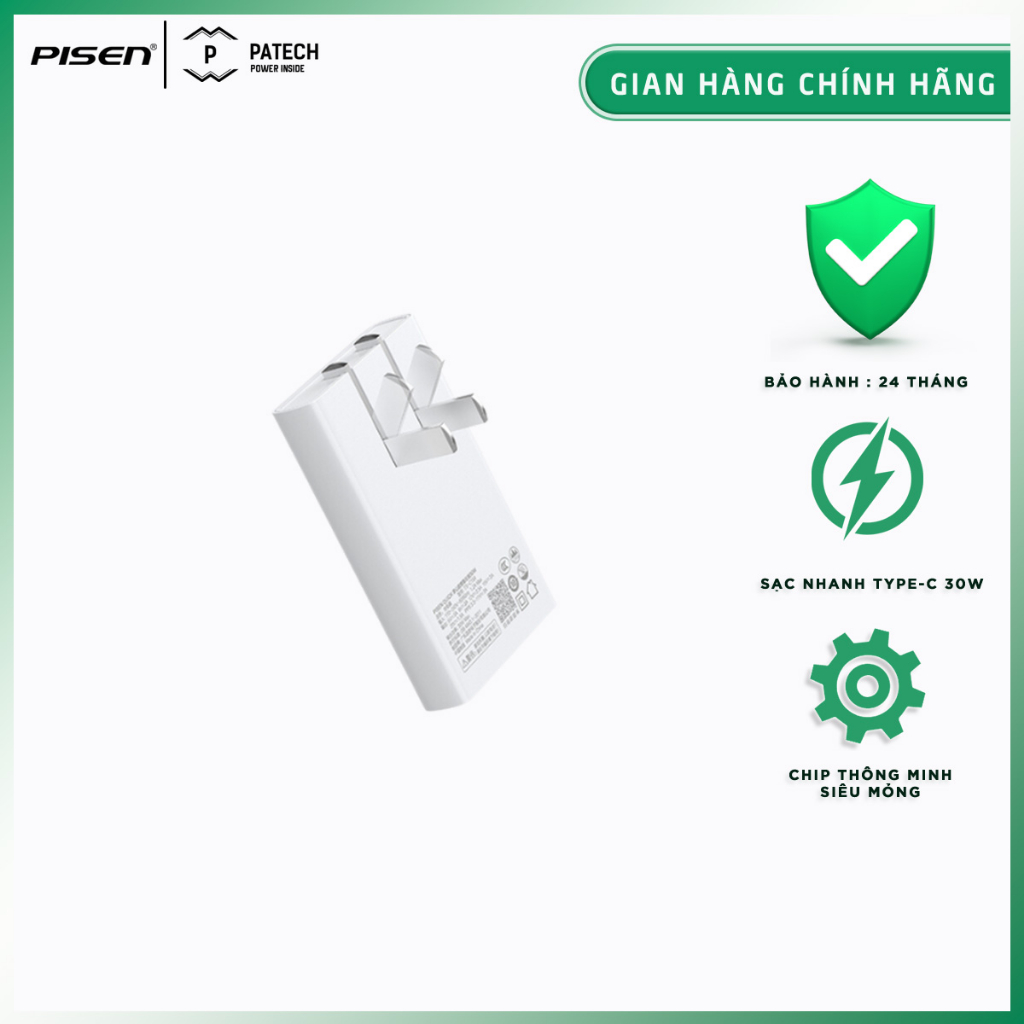 Sạc PISEN Palm Ultra-thin PD30W, sạc nhanh công suất 30W, công nghệ GaN, hỗ trợ sạc đa giao thức, model: TS-C154