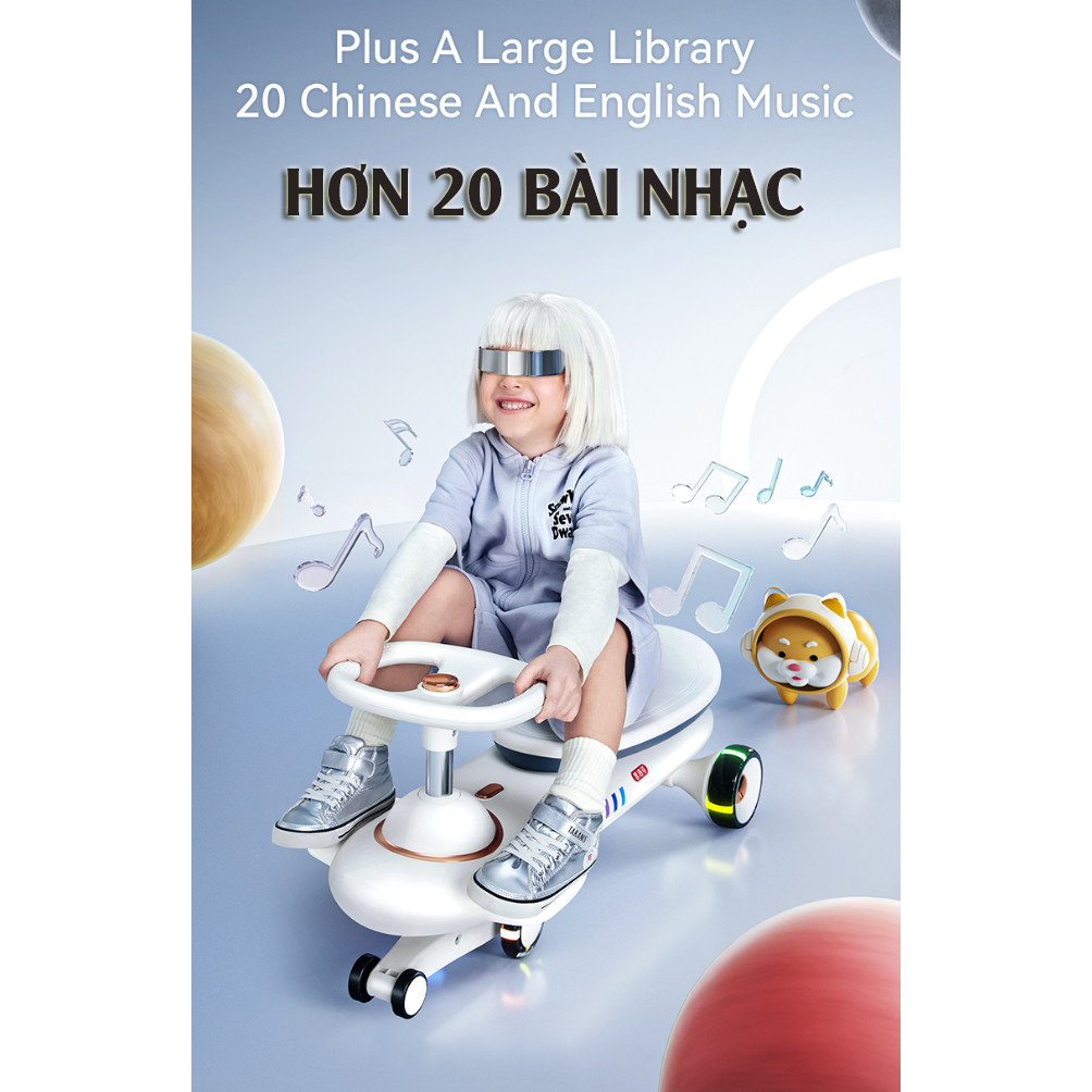 Xe lắc, xe chòi chân cao cấp Playkids với yên xe 2 NGƯỜI kèm hơn 20 bài nhạc tiếng Anh, bánh xe lớn có đèn LED, tải 80kg