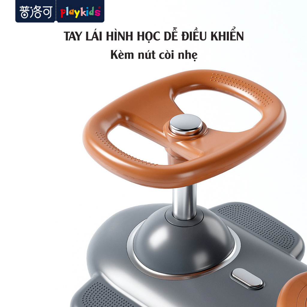 Xe lắc, xe chòi chân cao cấp Playkids với yên xe 2 NGƯỜI kèm hơn 20 bài nhạc tiếng Anh, bánh xe lớn có đèn LED, tải 80kg