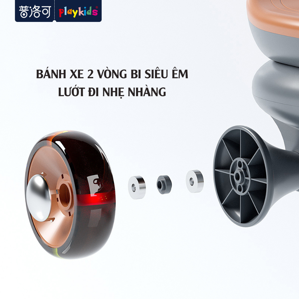 Xe lắc, xe chòi chân cao cấp Playkids với yên xe 2 NGƯỜI kèm hơn 20 bài nhạc tiếng Anh, bánh xe lớn có đèn LED, tải 80kg