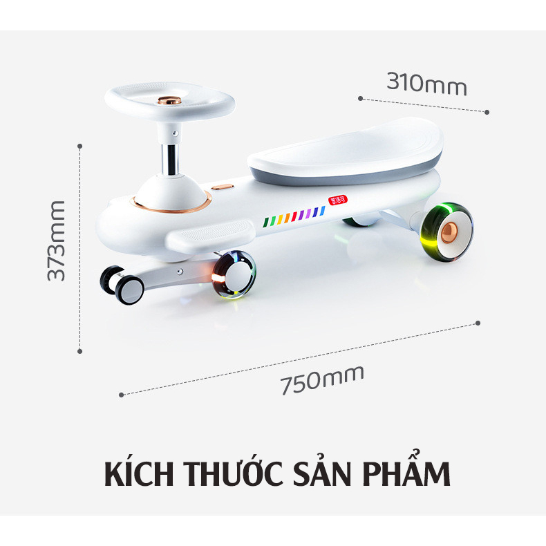 Xe lắc, xe chòi chân cao cấp Playkids với yên xe 2 NGƯỜI kèm hơn 20 bài nhạc tiếng Anh, bánh xe lớn có đèn LED, tải 80kg