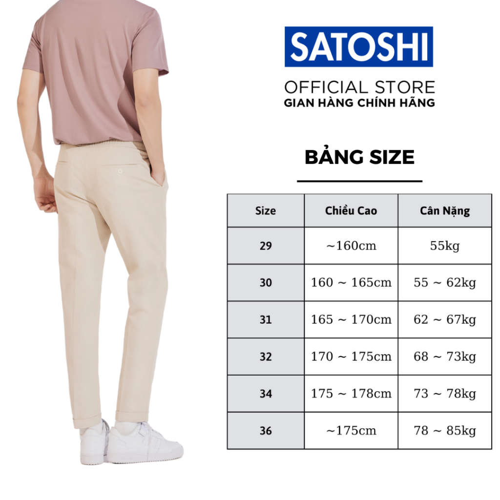 Quần Tây nam Satoshi 23QT001 lưng thun cố định form slimfit màu đen/be/kem vải cotton, phong cách trẻ trung