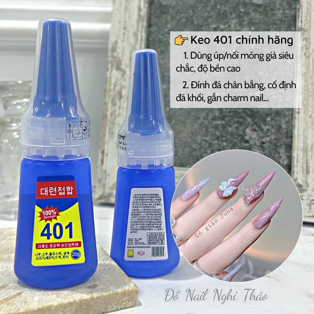 Keo 401 chính hãng NGHI THẢO gắn móng siêu chắc 20g