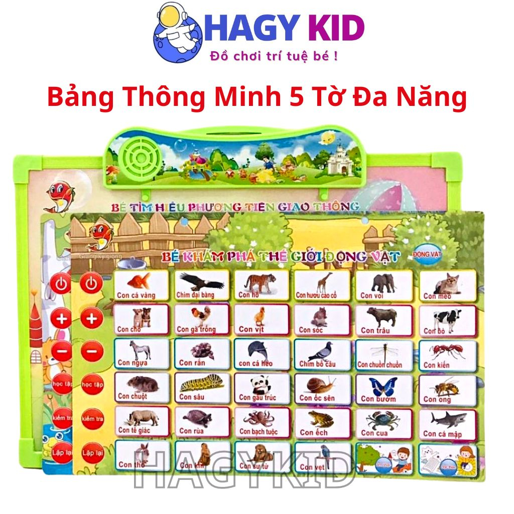 Bảng Chữ Cái Điện Tử Thông Minh 5 Thẻ Hagykid Bảng Học Chữ Cái Và Nhiều Chủ Đề Cho Bé Phát Triển Trí