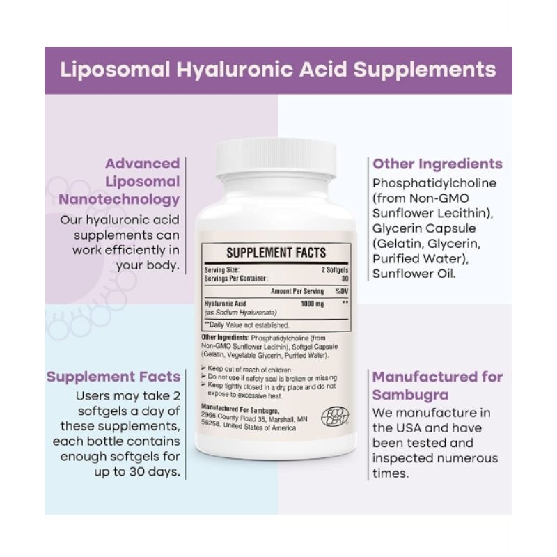 Viên Uống Cấp Nước Samburga Liposomal Hyaluronic Acid 1000mg 99%