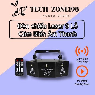 Đèn chiếu LASER 9 lỗ vũ trường cảm biến âm thanh - Đèn LED sân khấu hàng nhập cao cấp