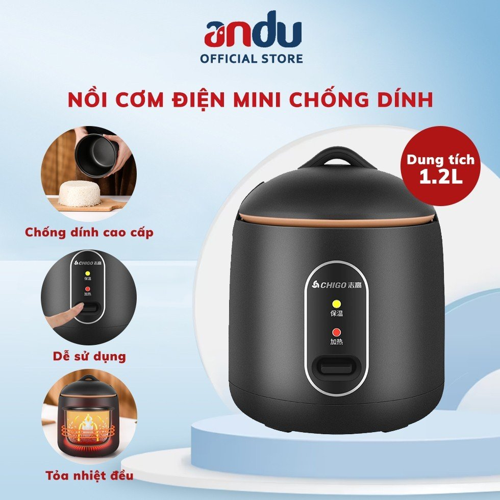 Nồi Cơm Điện Mini CHIGO 1,2L Đa Năng Nấu Hầm Súp Cháo Tráng Chống Dính Không Sợ Tróc, An Toàn Cho Sức Khỏe