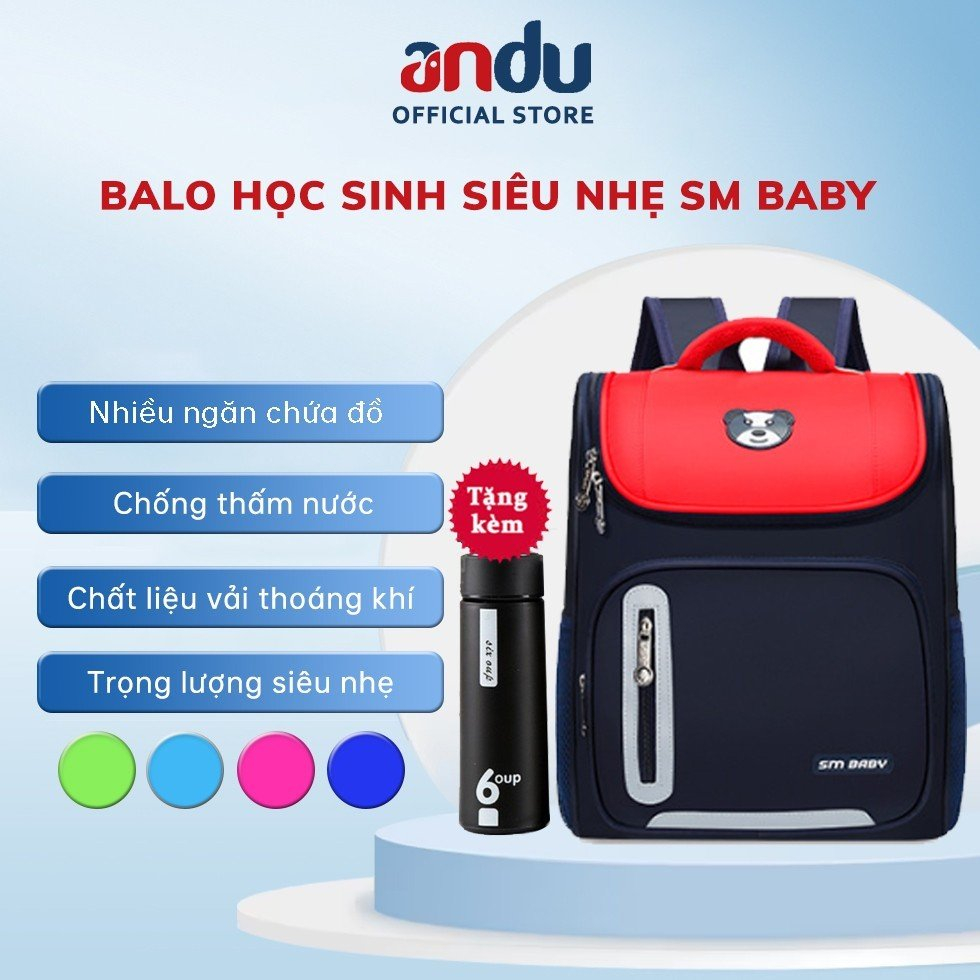 Balo Chống Gù Lưng SM BABY, Cặp Sách Chống Nước, Balo Học Sinh Tiểu Học, Cặp Học Sinh Cấp 1 Siêu Nhẹ Tặng Bình Nước 6up