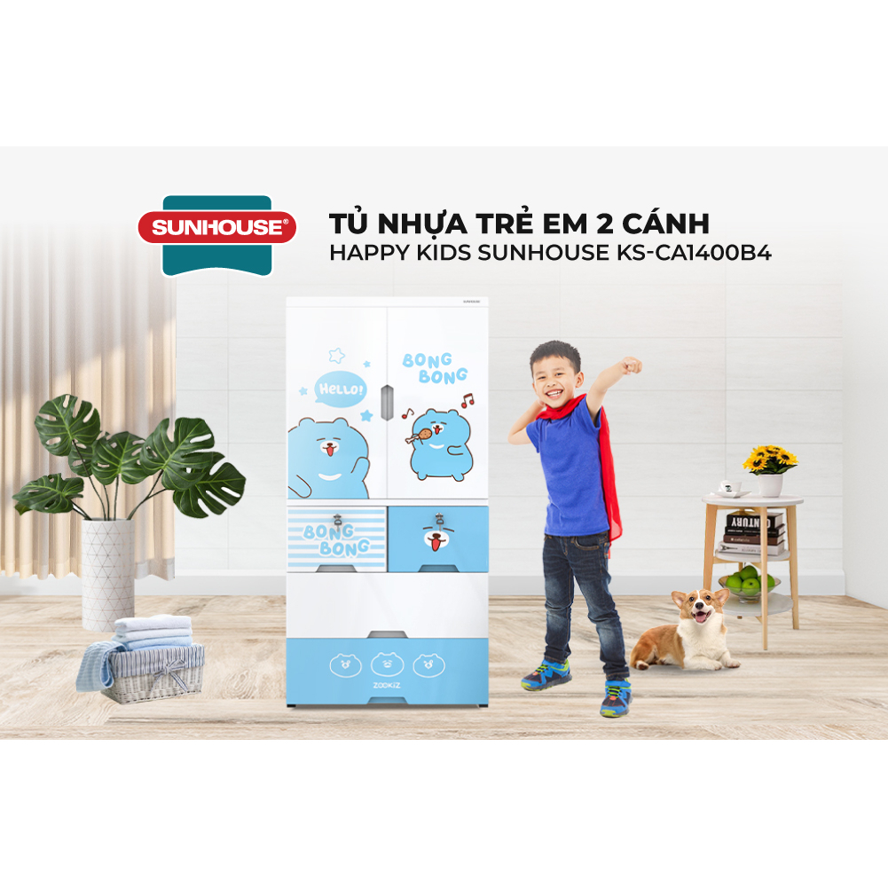 Tủ nhựa trẻ em 2 cánh Happy Kids Sunhouse KS-CA1400B4