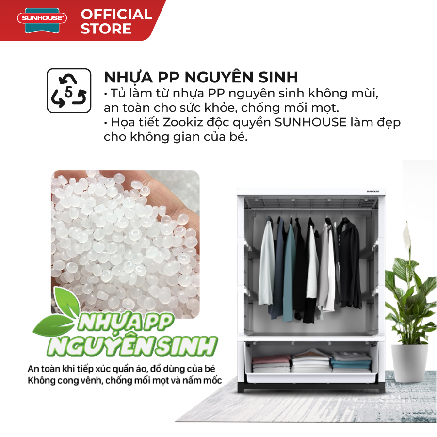 Tủ nhựa trẻ em 2 cánh Happy Kids Sunhouse KS-CA950B1