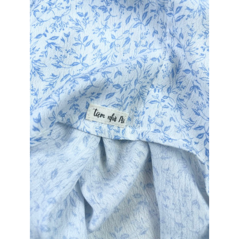 *Tiệm nhà Mì* Đầm bé gái cố bèo vuông dáng babydoll họa tiết hoa xanh nhí chất vải xô đũi mềm mát