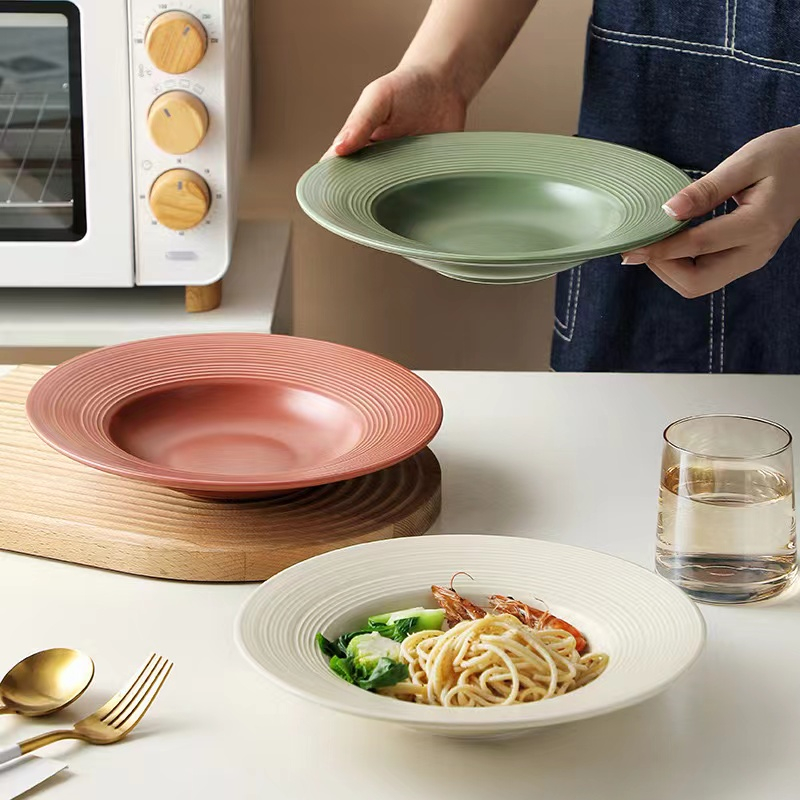 Đĩa mì Ý 24cm phong cách Bắc Âu, đĩa sâu lòng viền rộng nhiều màu- Chất sứ cao cấp xuất khẩu