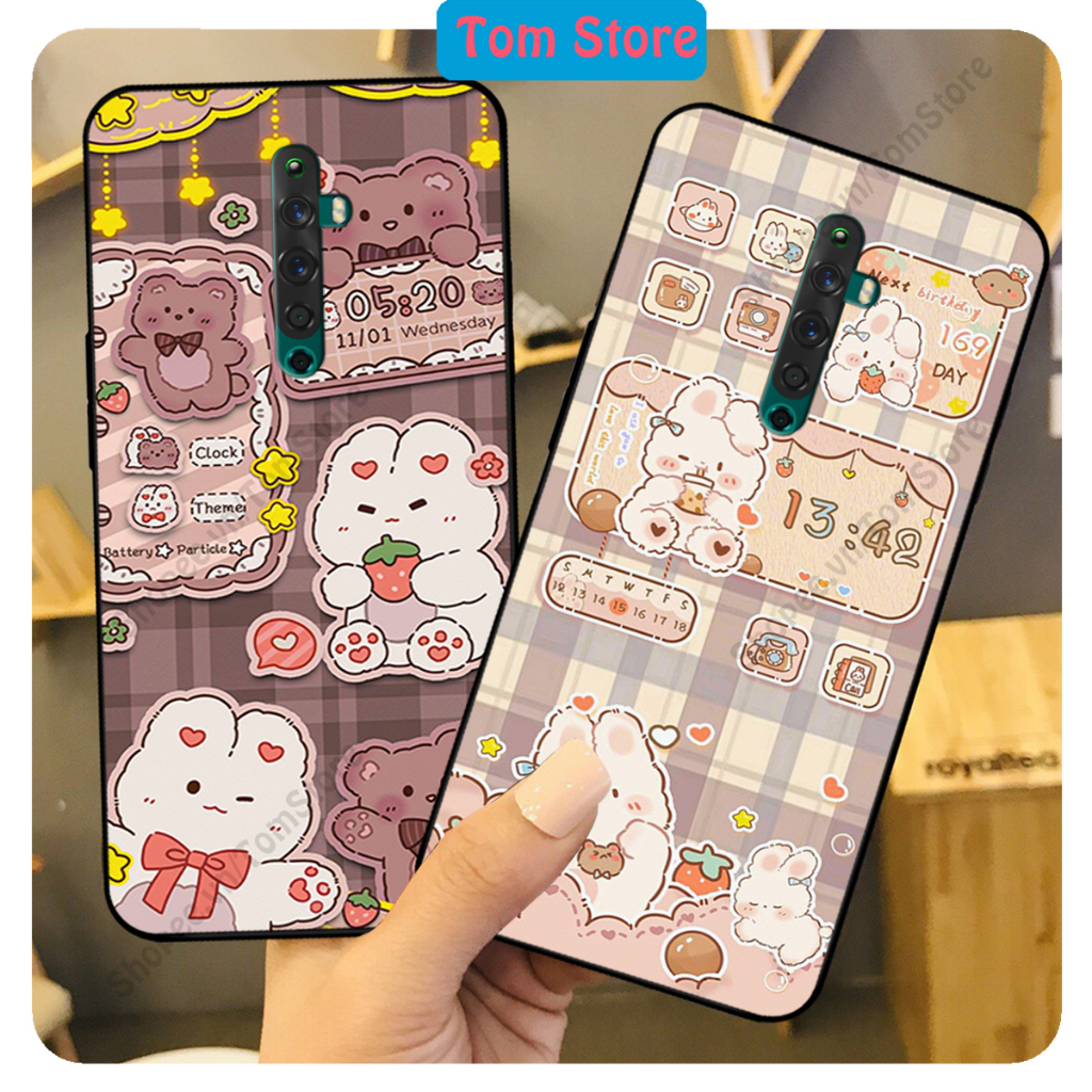 Ốp lưng Oppo Reno 2 / Reno2 F - Reno 2f in hình nền caro gấu thỏ, gấu bear cute