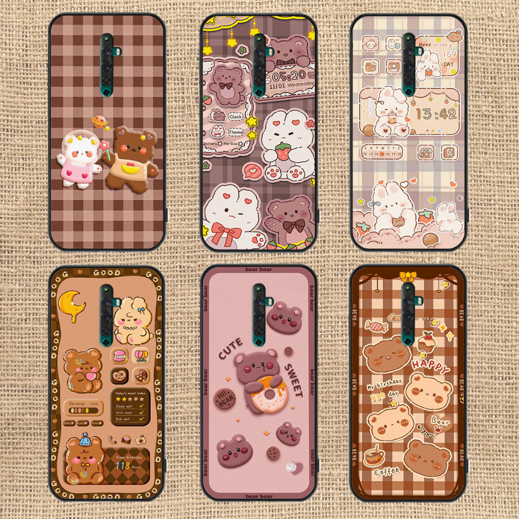 Ốp lưng Oppo Reno 2 / Reno2 F - Reno 2f in hình nền caro gấu thỏ, gấu bear cute