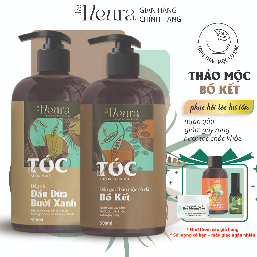 Dầu gội bồ kết cô đặc thảo mộc the Fleura sạch da đầu, ngăn gàu, giảm rụng tóc, phục hồi tóc hư tổn, tóc thường 500ml