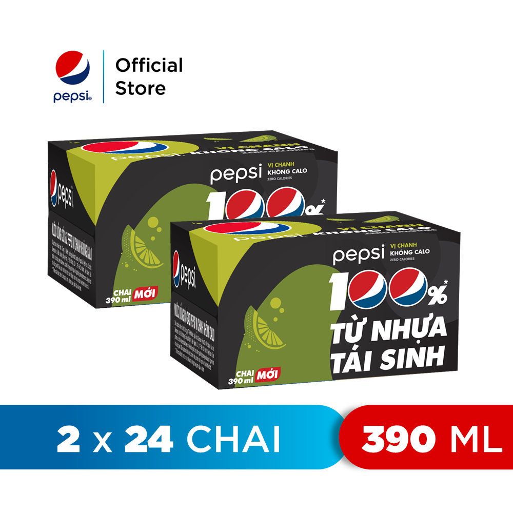 [HỎA TỐC]Combo 2 Thùng 24 Chai Nước Ngọt Có Gaz Pepsi Vị Chanh Không Calo (390ml /chai)