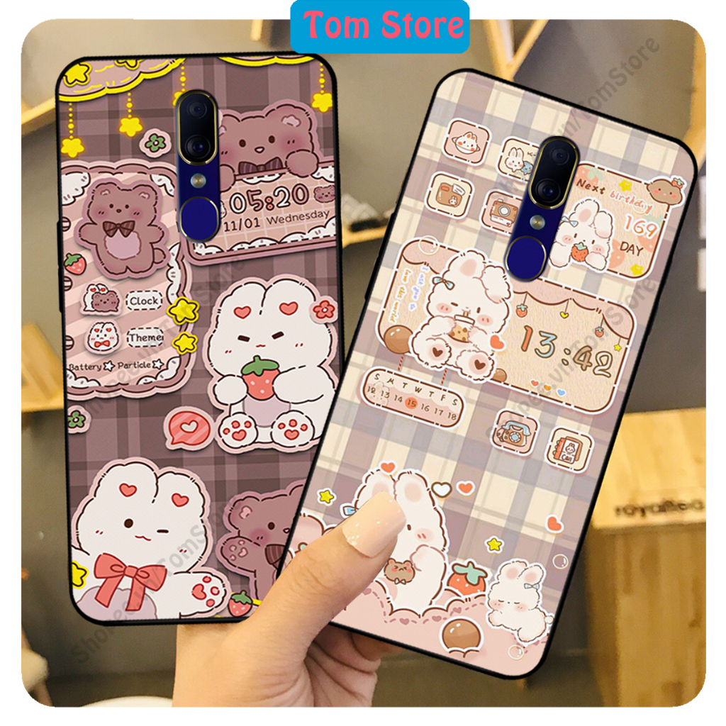 Ốp lưng Oppo F11 / Oppo F11 Pro in hình nền caro gấu thỏ, gấu bear cute