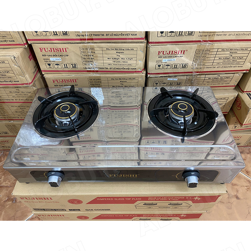 Bếp gas khung inox FUJISHI KI-202T - MÂM CHIA LỬA ĐỒNG NGUYÊN KHỐI LỚN - Tiết kiệm gas - Bảo hành chính hãng 1 năm