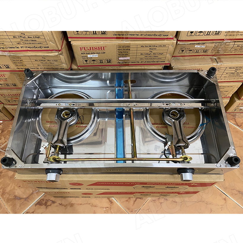 Bếp gas khung inox FUJISHI KI-202T - MÂM CHIA LỬA ĐỒNG NGUYÊN KHỐI LỚN - Tiết kiệm gas - Bảo hành chính hãng 1 năm