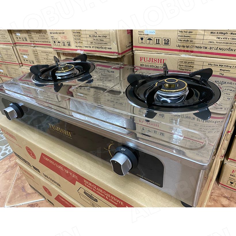 Bếp gas khung inox FUJISHI KI-202T - MÂM CHIA LỬA ĐỒNG NGUYÊN KHỐI LỚN - Tiết kiệm gas - Bảo hành chính hãng 1 năm