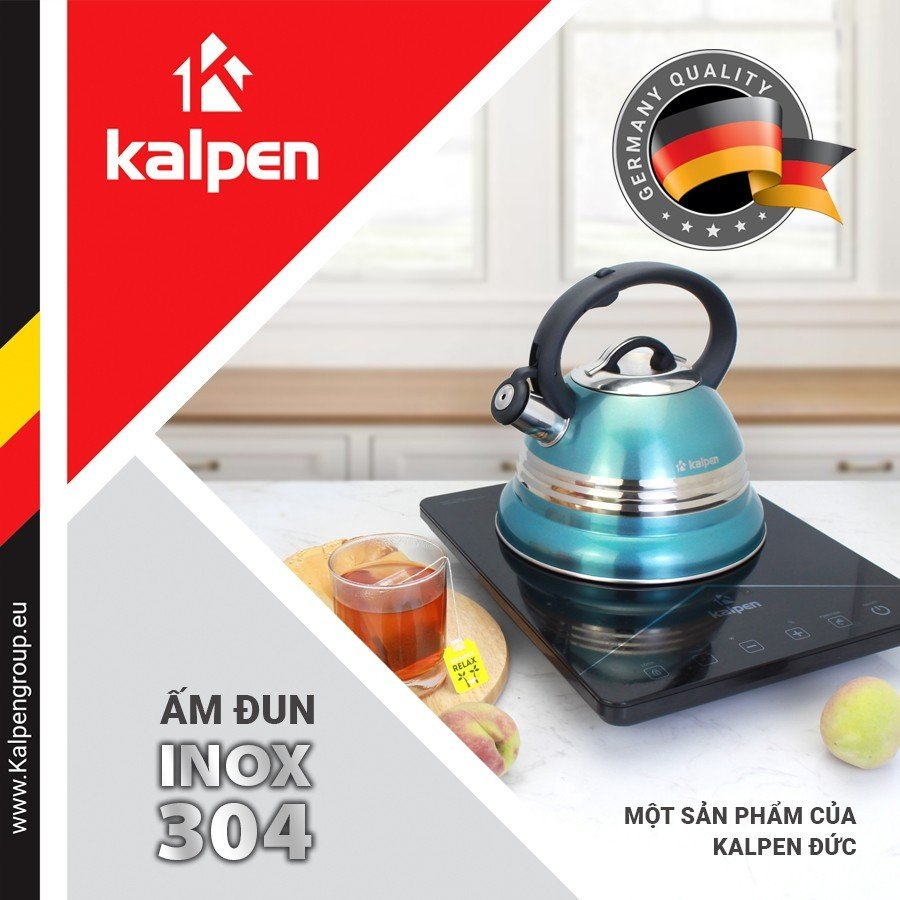 Ấm đun nước inox 304, 3 đáy cao cấp Kalpen KK01- 3L, cho bếp từ, bếp gas, hồng ngoại..BH đáy từ 5 năm
