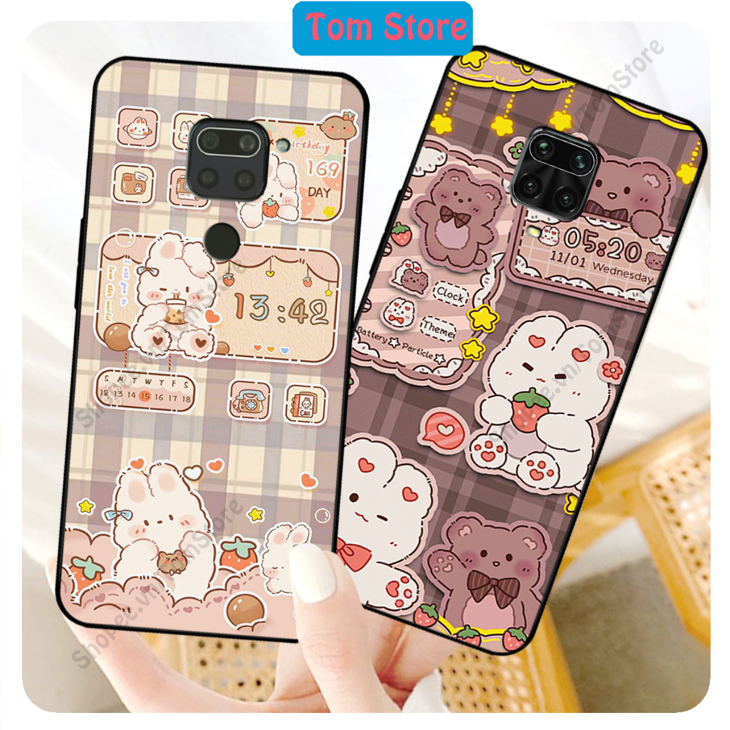 Ốp lưng Xiaomi Redmi Note 9 / Note 9s / Note 9 Pro in hình caro gấu thỏ, gấu bear cute